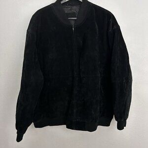 VTG 90s Y2K Suede Leather Bomber Jacket Coat Black Hip Hop Gorpcore Size 4XB